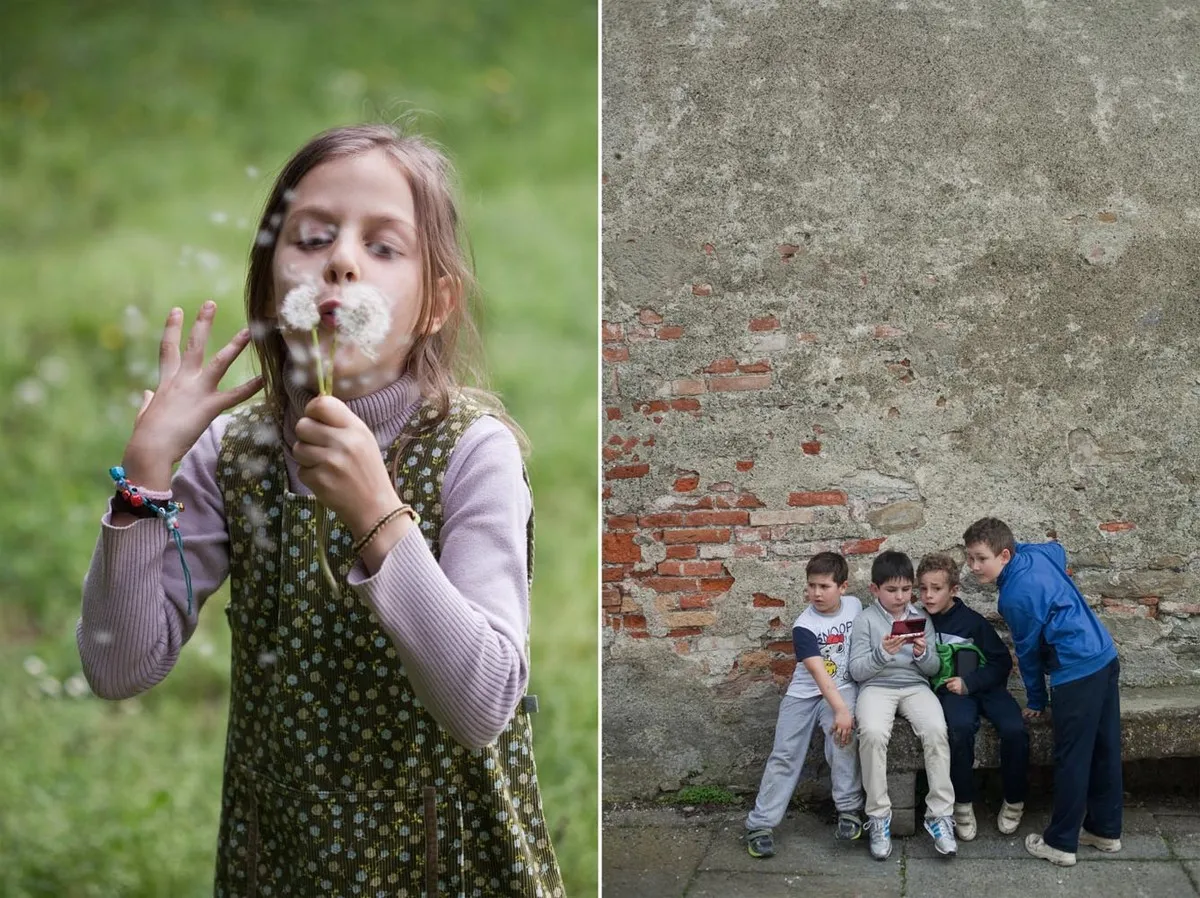 Bambini in piazza con fiore - Fotografia di Enrico Fantoni